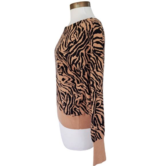 Anthropologie Maeve Animal Print Tiger Stripe Sweater Size Small Camel Tan Black - Picture 4 of 8